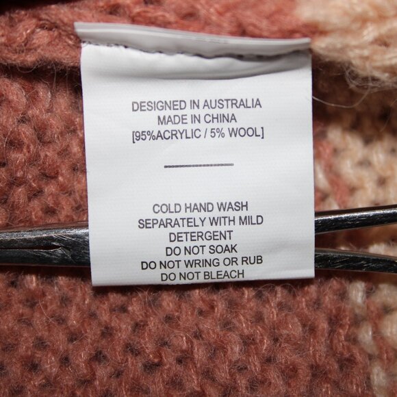 Petal Pup Sz S Camel Burgundy Striped Multicolor Acrylic Wool Knit Wrap Sweater - Picture 11 of 14